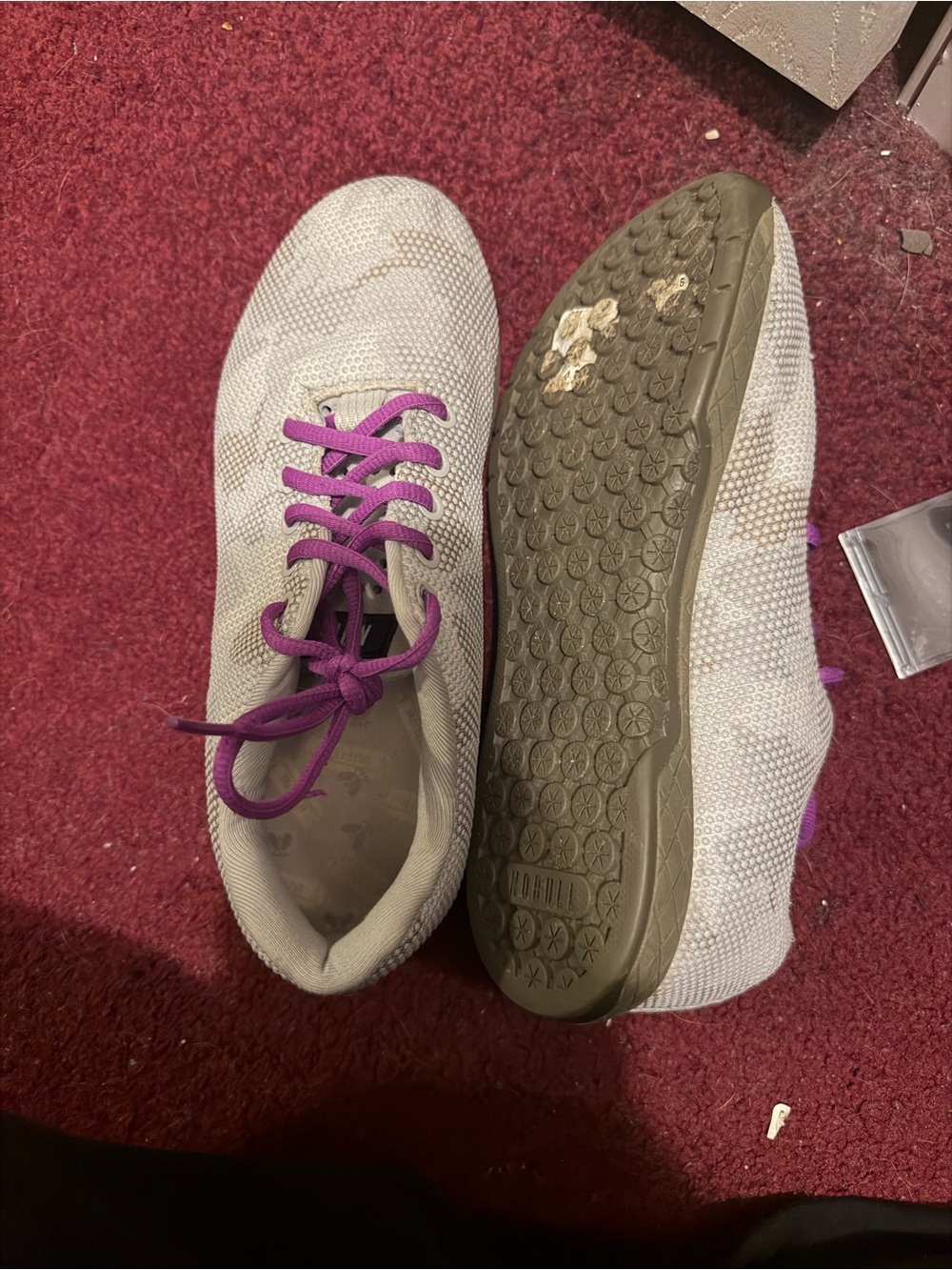 NOBULL White Knit Athletic Shoes with Purple Laces